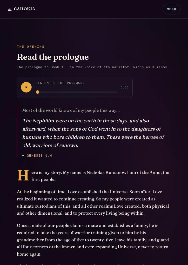 Cahokia prologue reading space and audio player