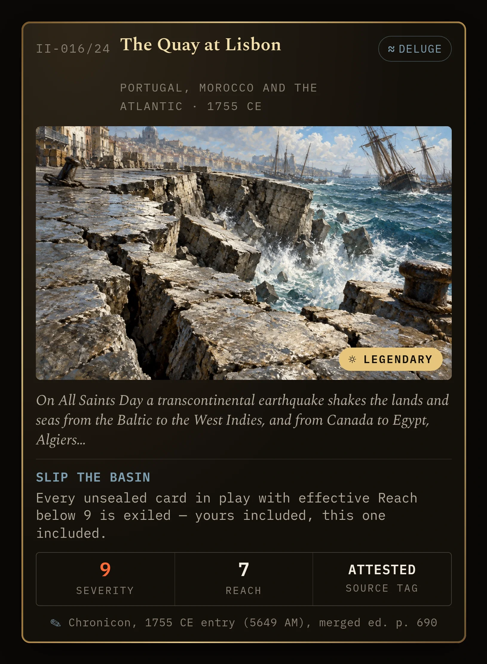 The Quay at Lisbon: complete Chronicards physical-edition card artwork.