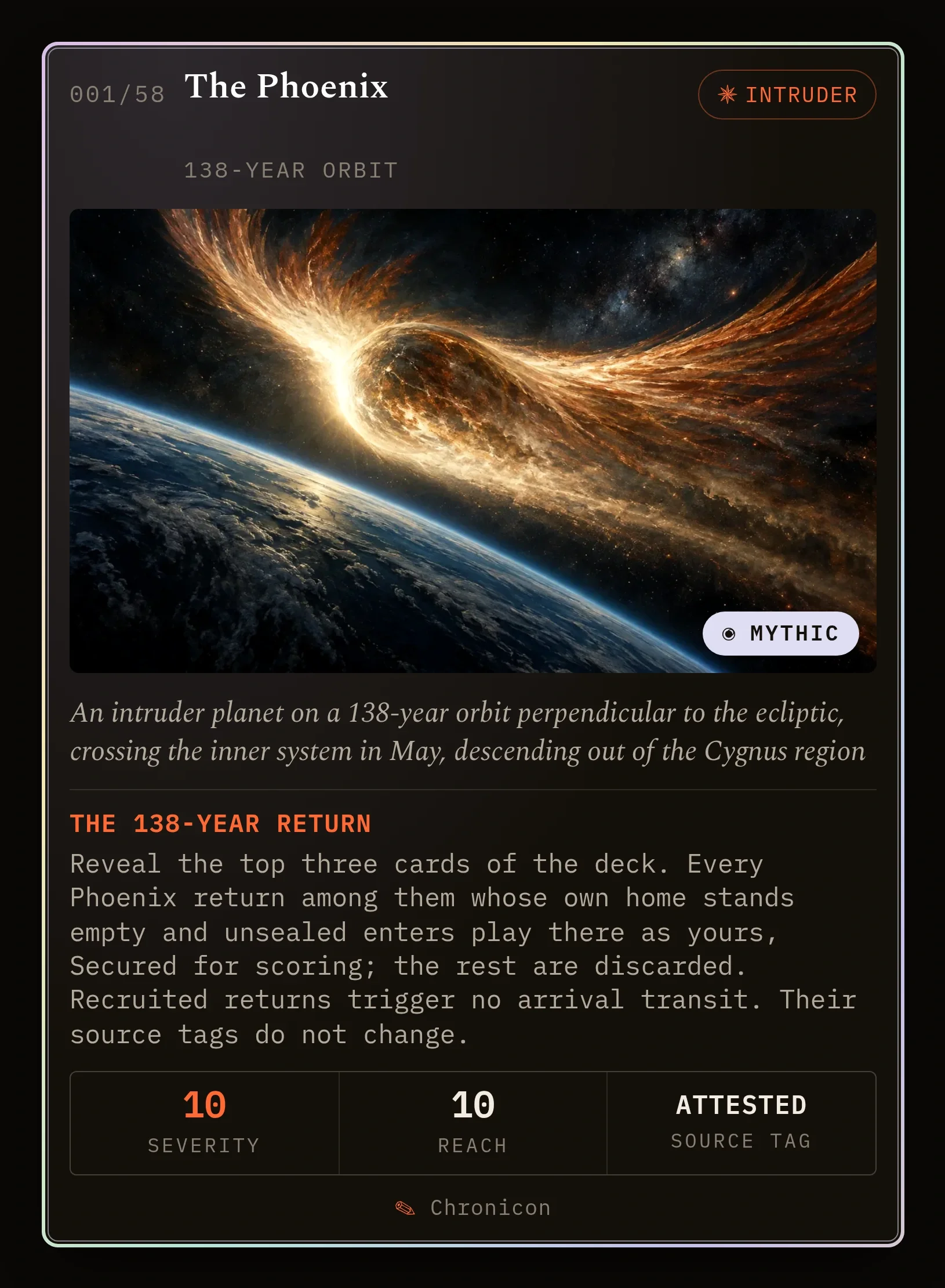The Phoenix: complete Chronicards physical-edition card artwork.