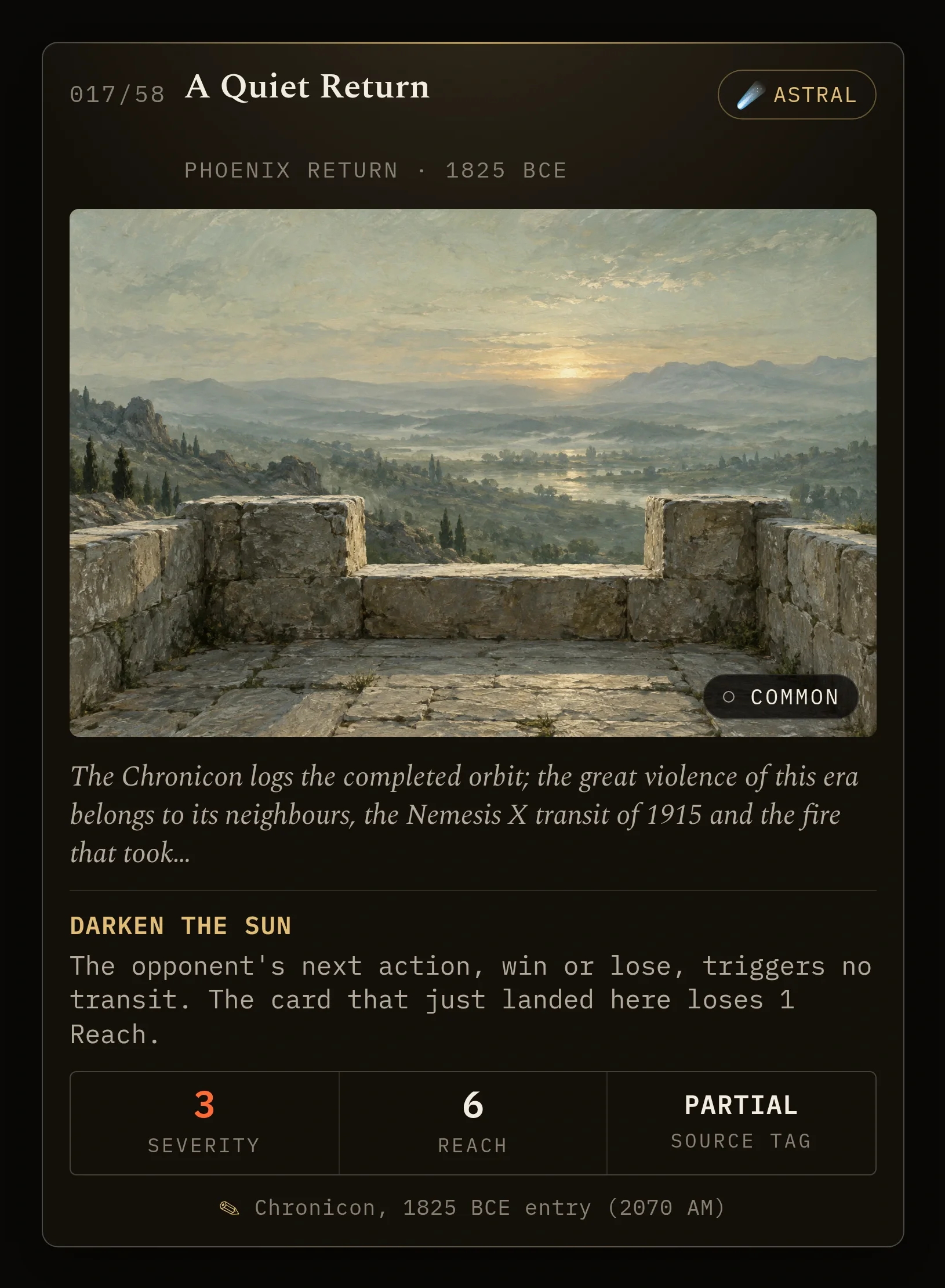 A Quiet Return: complete Chronicards physical-edition card artwork.