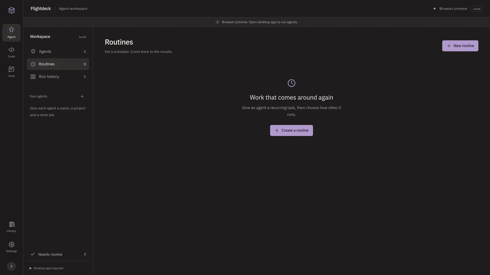 Flightdeck routines: scheduled work with run history.