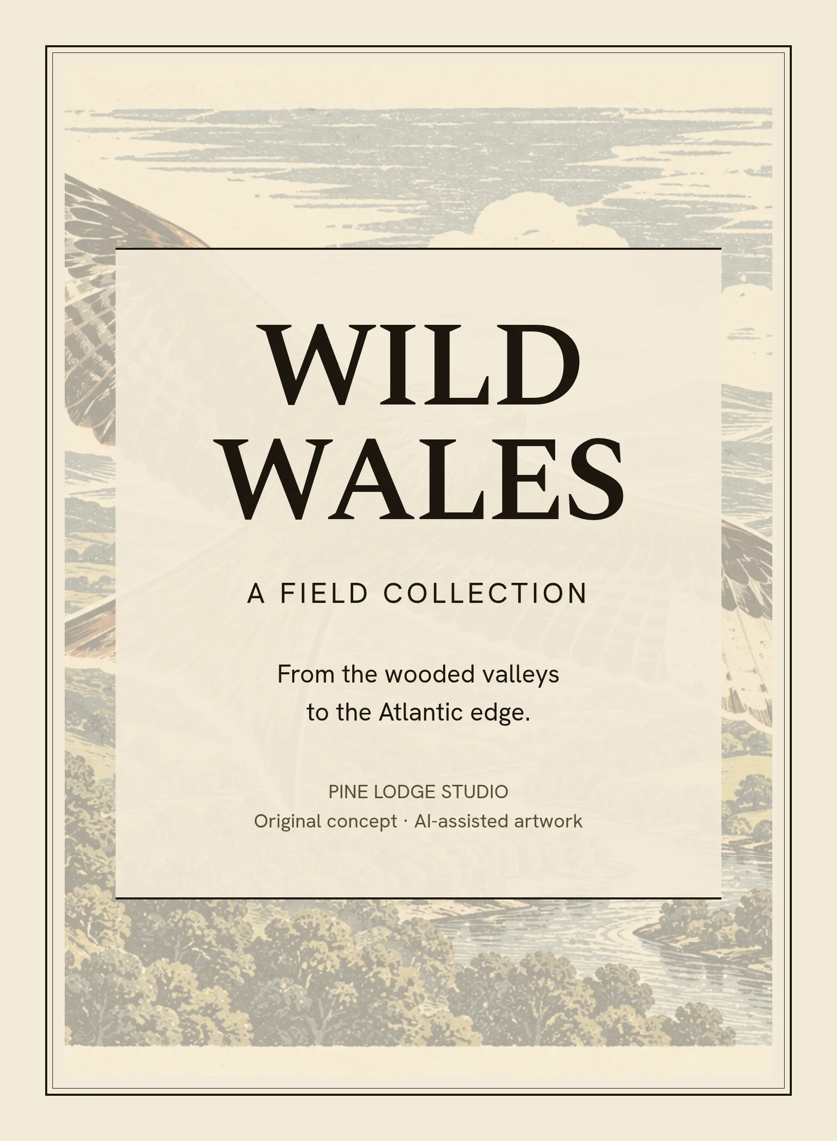 Wild Wales shared card back with its title over a muted woodcut-style Welsh valley illustration.